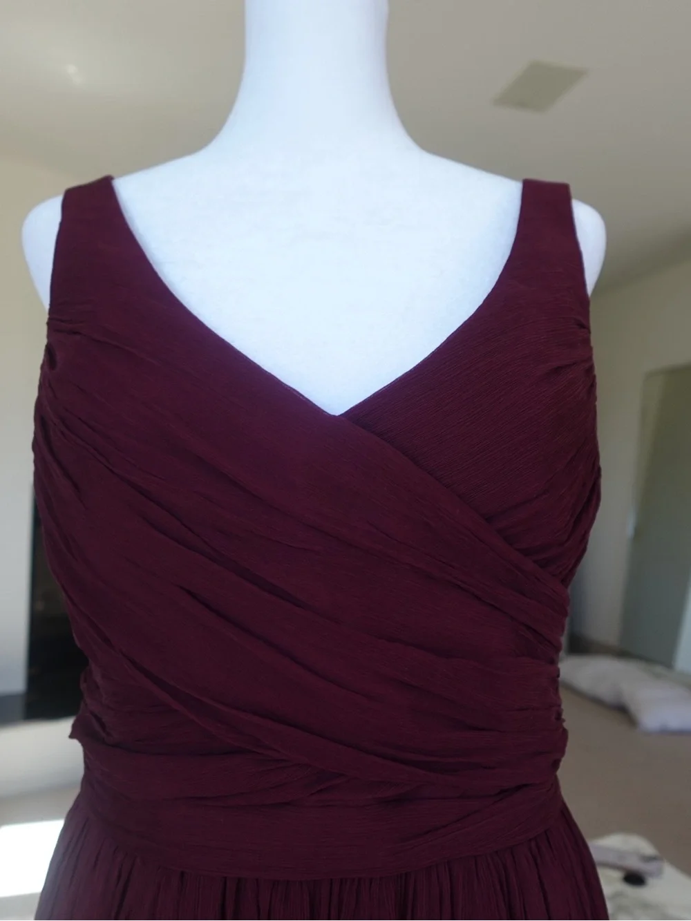 J.Crew Heidi dress in burgundy wine red 100% silk mini v neck chiffon